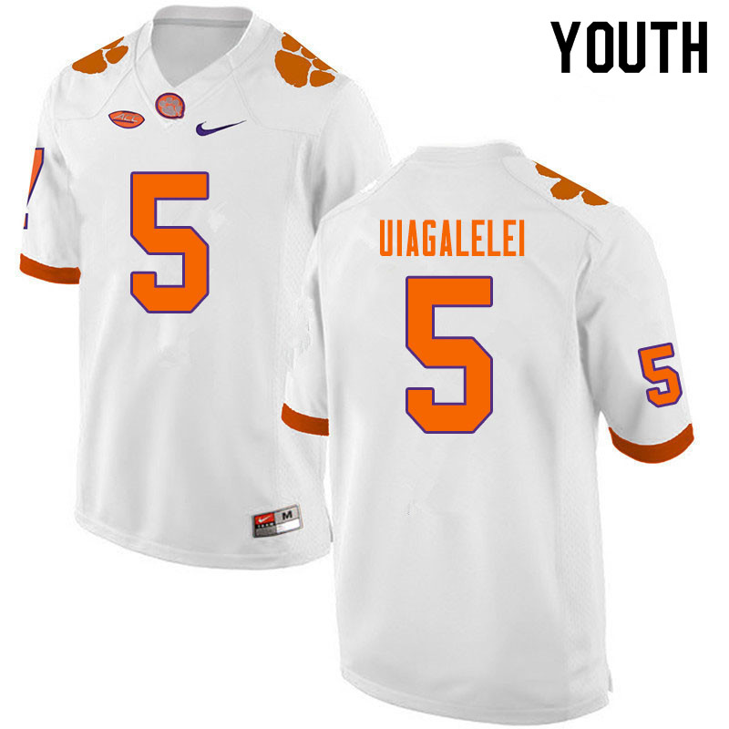 Youth #5 D.J. Uiagalelei Clemson Tigers College Football Jerseys Sale-White - Click Image to Close